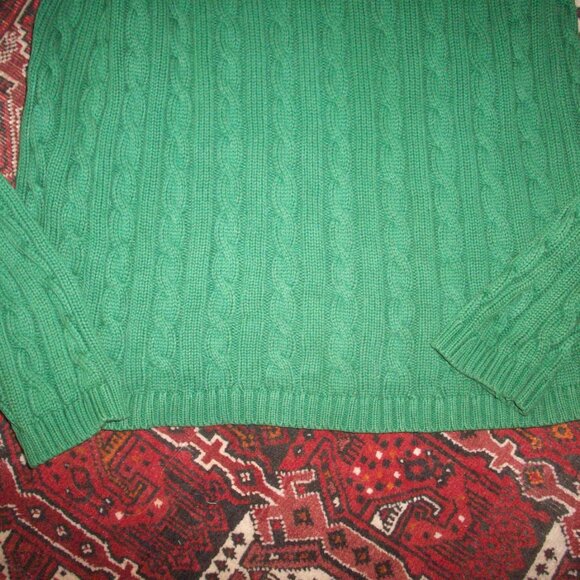 Vintage LL Bean Women's Size Small Cotton Thick Cable Knit Sweater Forest Green - Picture 8 of 12